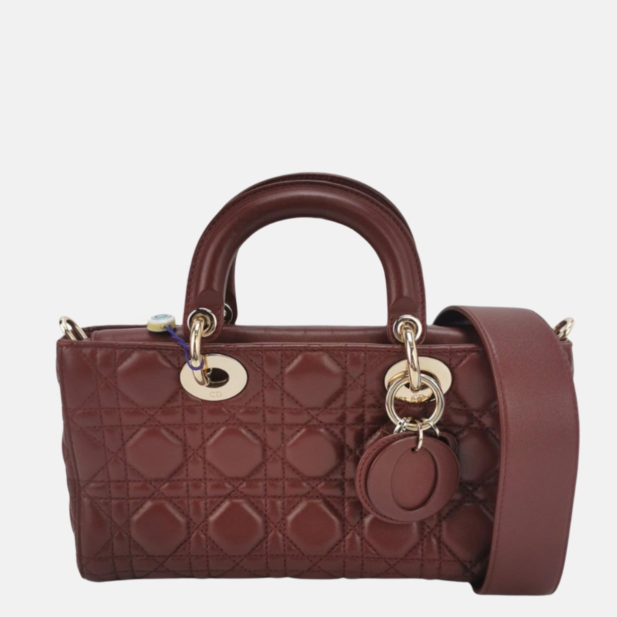 Lady D-Joy Medium Handbag Burgundy  Lambskin Cannage Leather