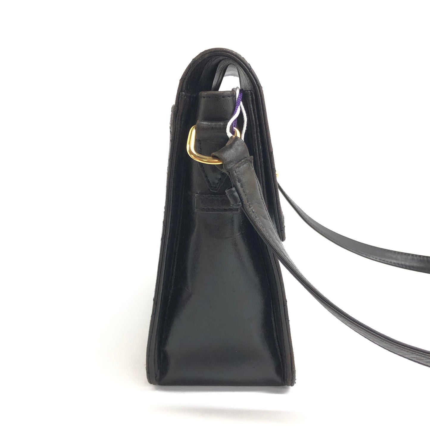 Chanel Vintage Kelly Flap Bag Black Leather Adjustable Strap 24k Gold Hardware