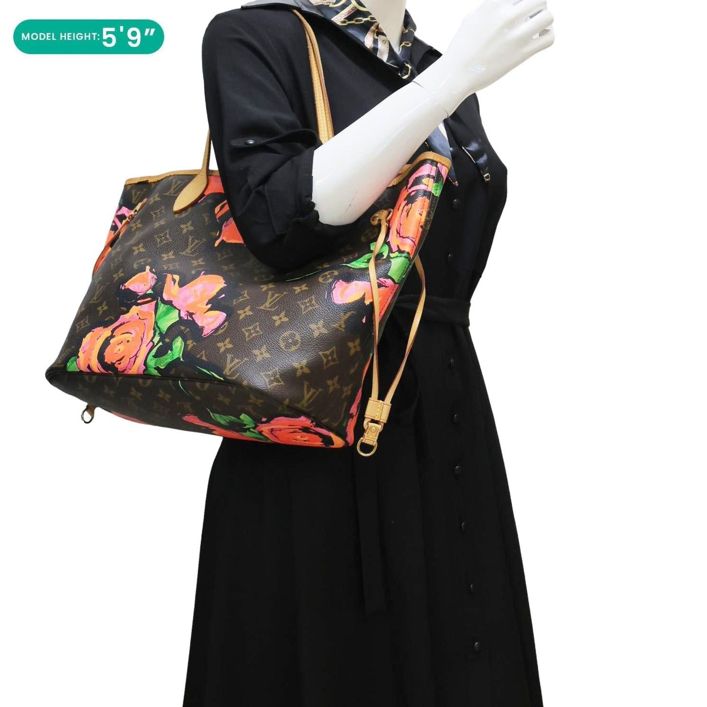 LOUIS VUITTON Neverfull MM Roses Monogram Canvas Shoulder Bag Brown