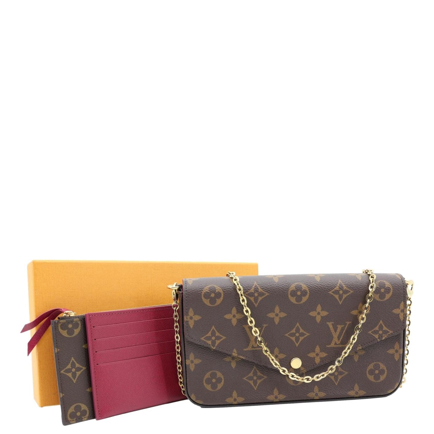 LOUIS VUITTON Felicie Pochette Monogram Canvas Crossbody Bag Brown