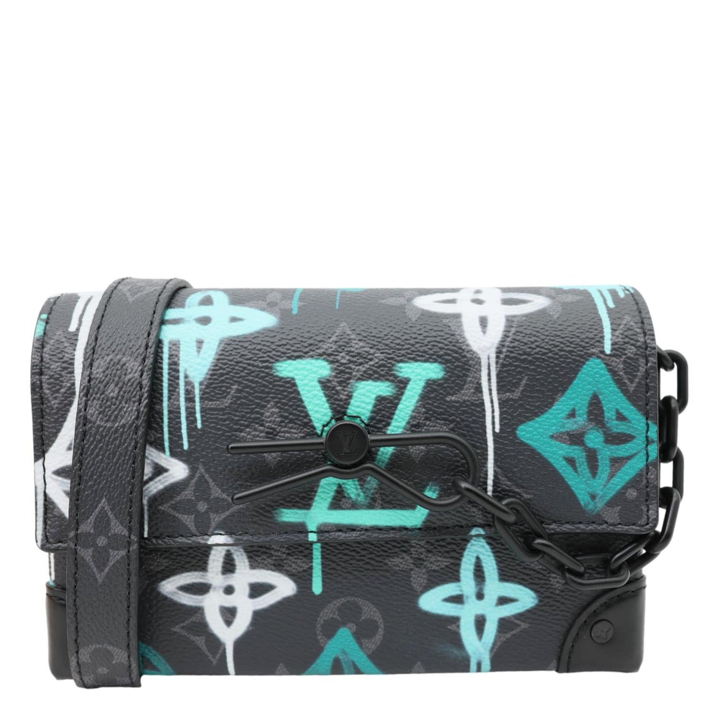 LOUIS VUITTON Graffiti LV Steamer Monogram Eclipse Canvas Crossbody Wallet Grey