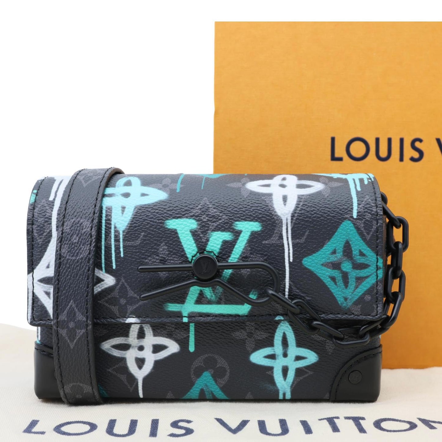 LOUIS VUITTON Graffiti LV Steamer Monogram Eclipse Canvas Crossbody Wallet Grey