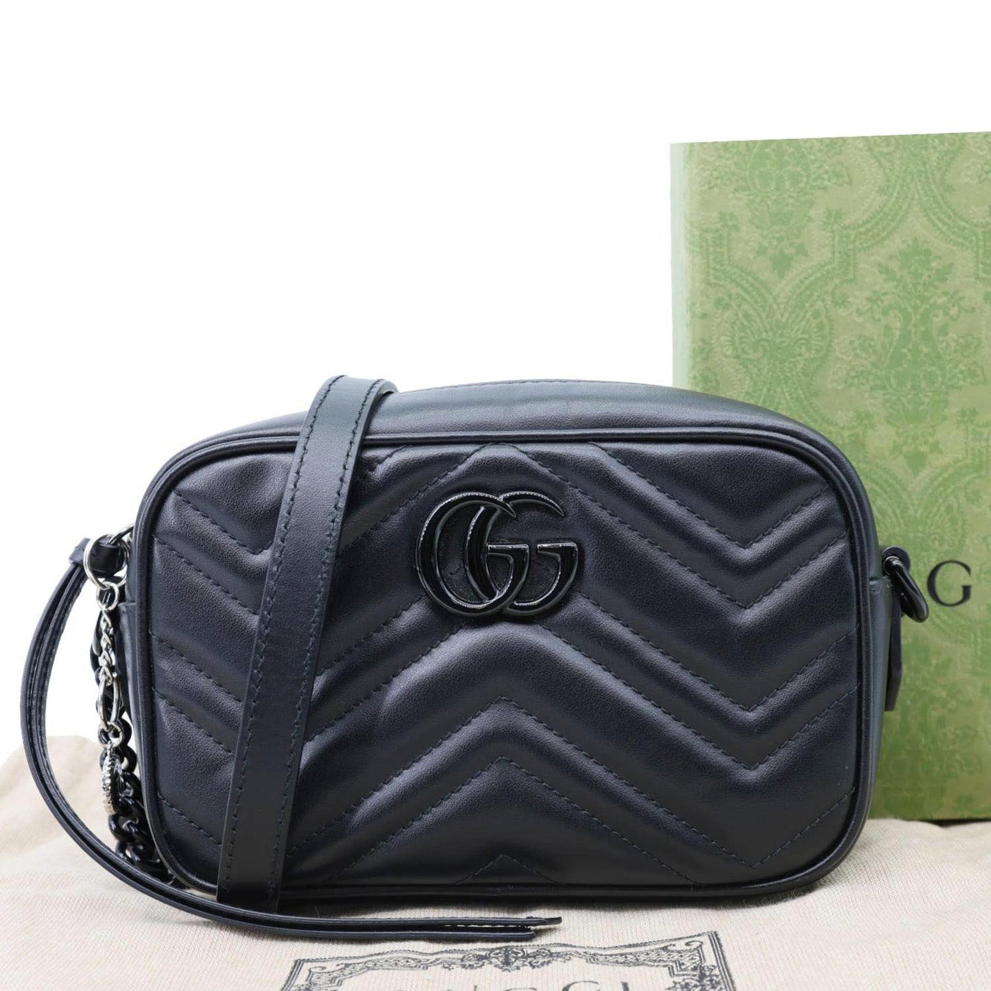 GUCCI GG Marmont Mini Matelasse Chevron Leather Camera Bag Black 634936