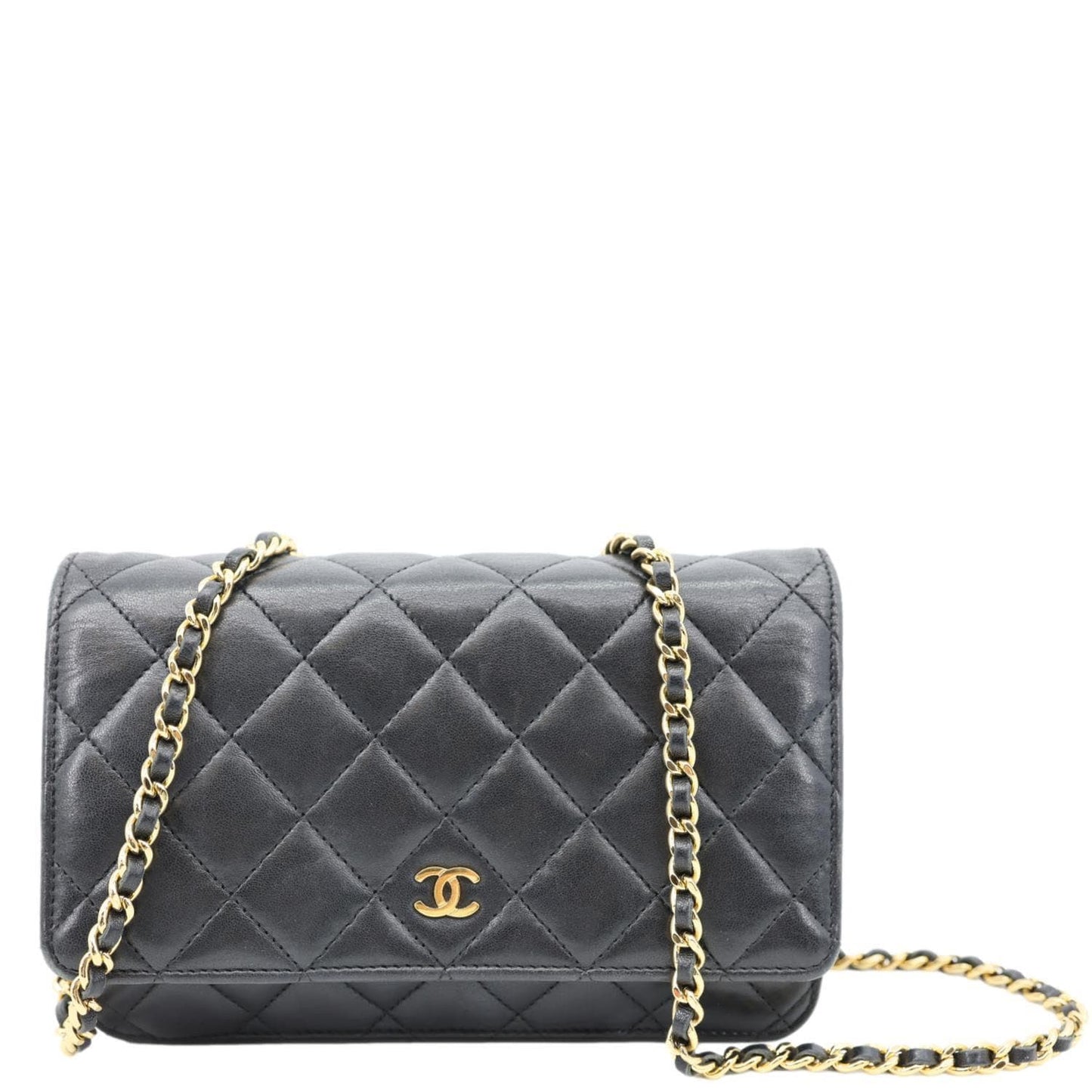 CHANEL WOC Quilted Lambskin Leather Crossbody Bag Black