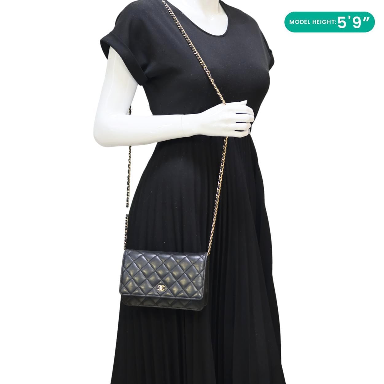 CHANEL WOC Quilted Lambskin Leather Crossbody Bag Black