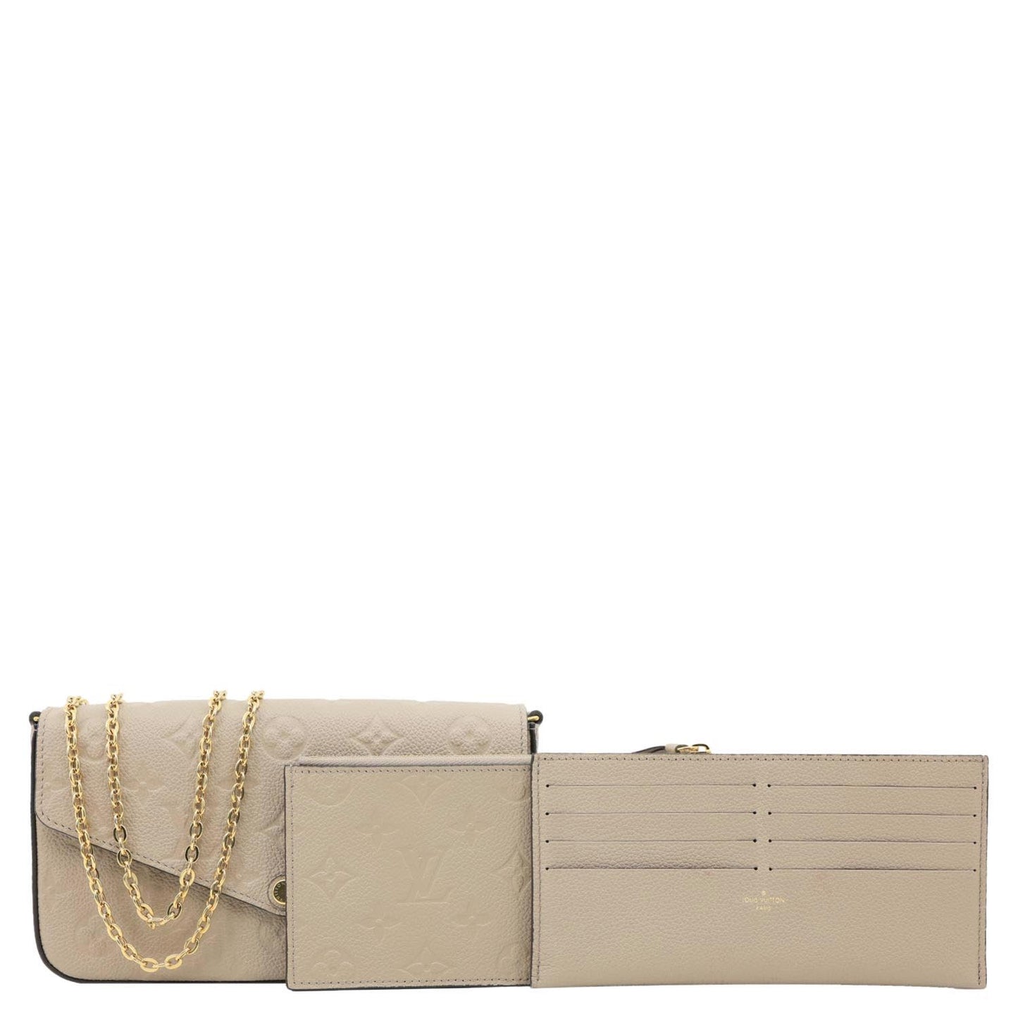 LOUIS VUITTON Felicie Pochette Monogram Empreinte Leather Crossbody Bag Beige