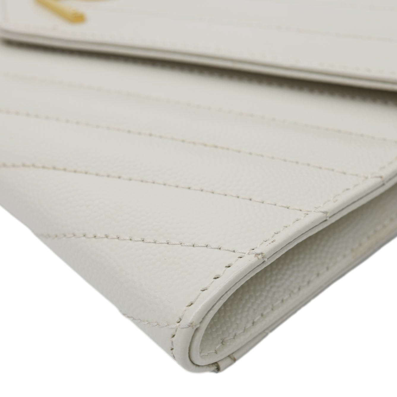 YVES SAINT LAURENT Monogram Leather Wristlet Clutch White