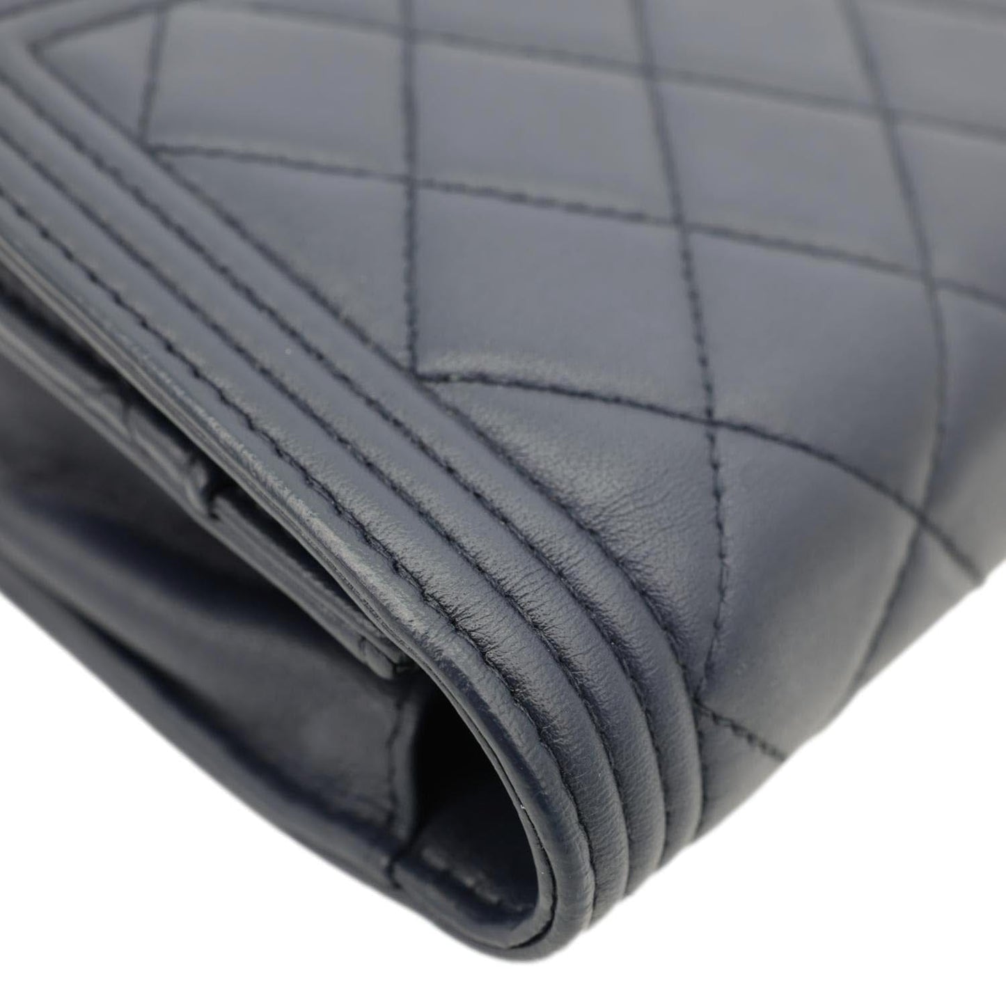 CHANEL Boy Quilted Calfskin Leather Wallet On Chain Crossbody Bag Navy Blue