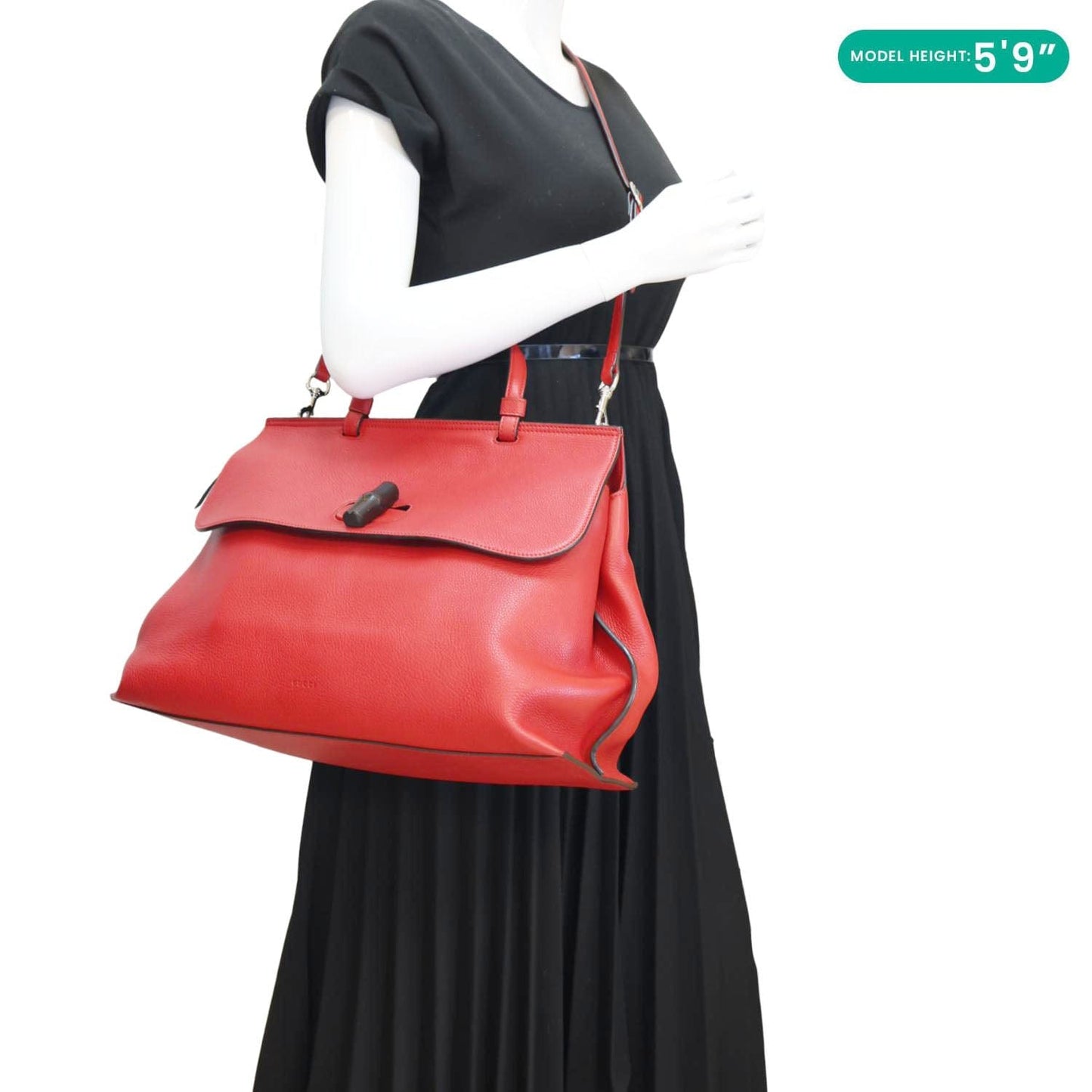 GUCCI Bamboo Daily Large Leather Top Handle Shoulder Bag Red 370830