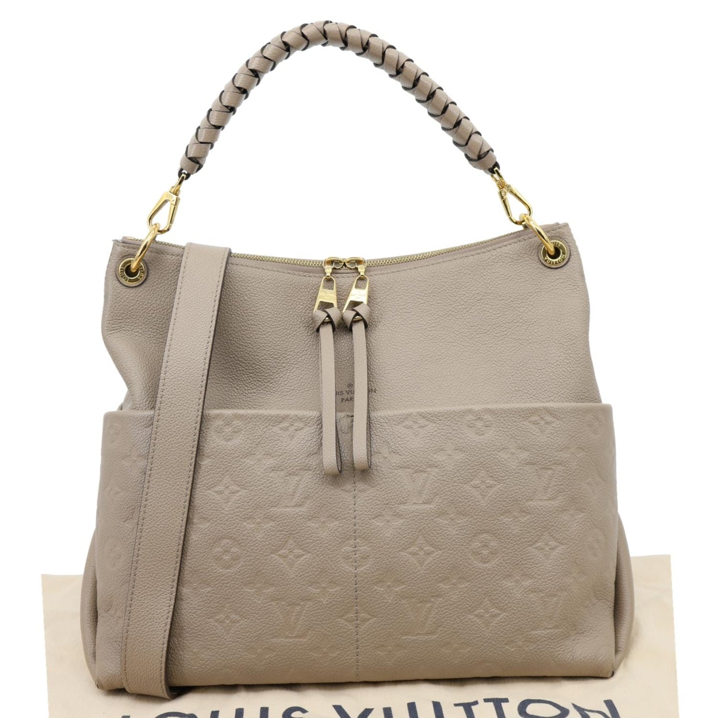 LOUIS VUITTON Maida Monogram Empreinte Leather Hobo Shoulder Bag Beige