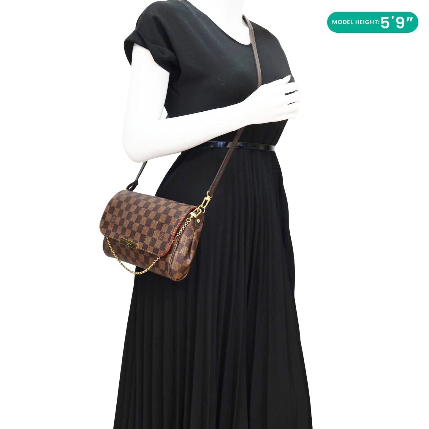 LOUIS VUITTON Favorite MM Damier Ebene Chain Shoulder Bag Brown