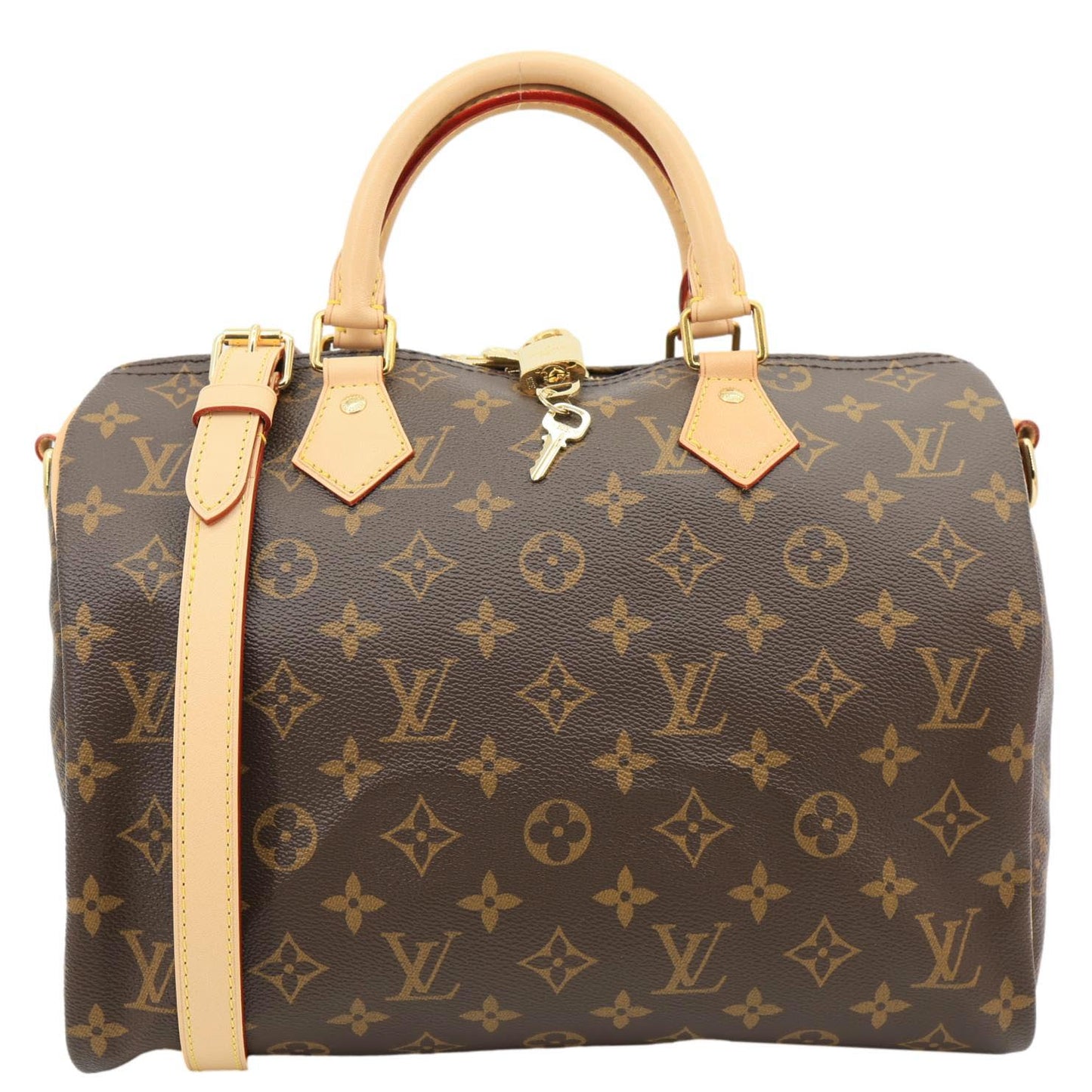 LOUIS VUITTON Speedy 30 Monogram Canvas Satchel Bag Brown