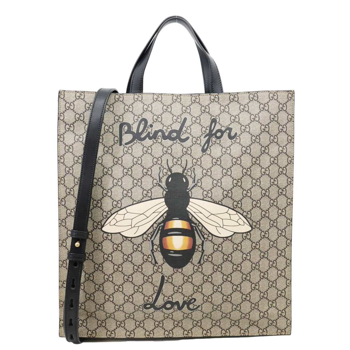 GUCCI Bee Blind For Love Print Soft GG Supreme Canvas Vertical Tote Bag Beige 450950