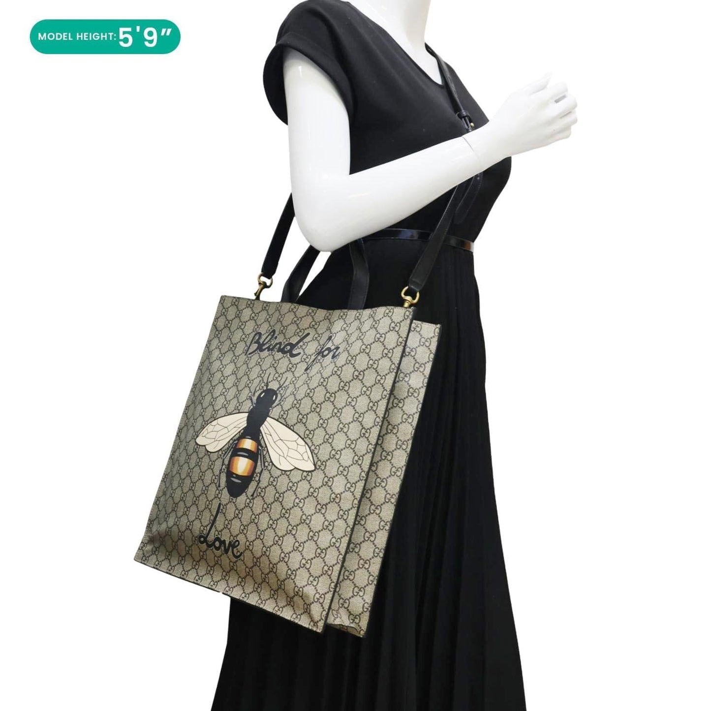GUCCI Bee Blind For Love Print Soft GG Supreme Canvas Vertical Tote Bag Beige 450950