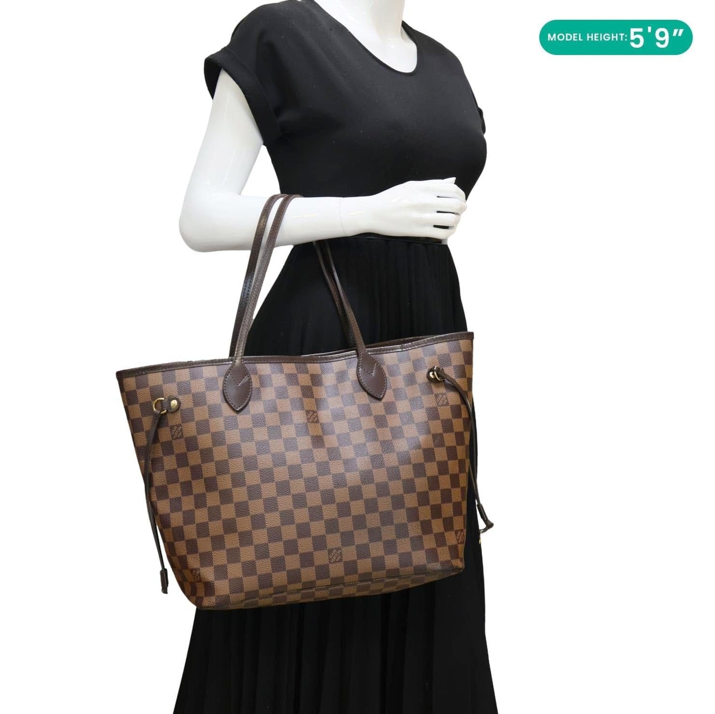 LOUIS VUITTON Neverfull MM Damier Ebene Tote Bag Brown