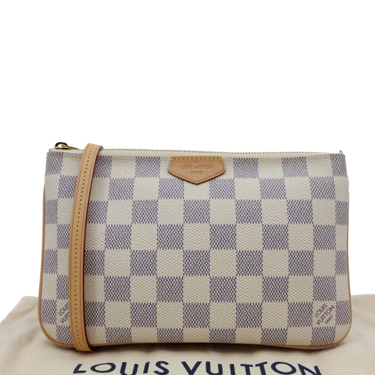 LOUIS VUITTON Double Zip Pochette Damier Azur Crossbody Bag Rose Ballerine