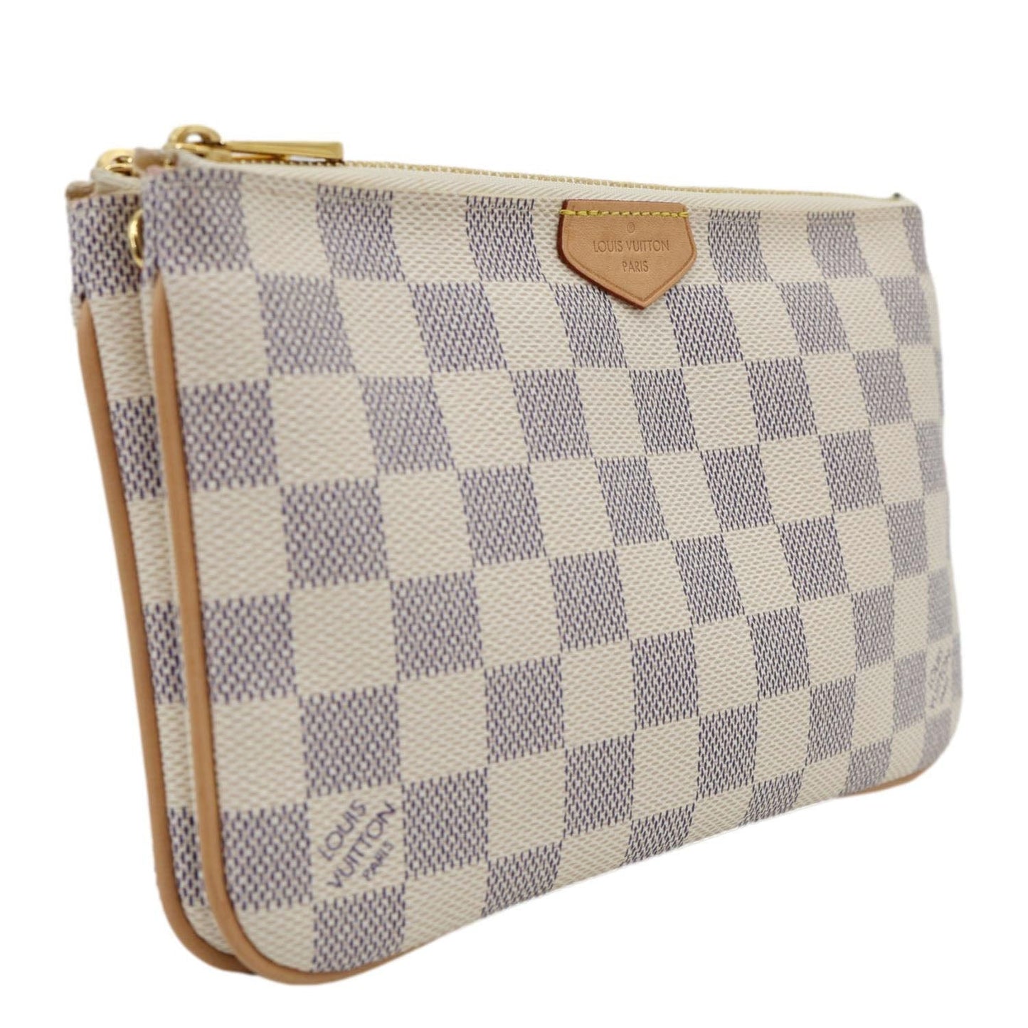 LOUIS VUITTON Double Zip Pochette Damier Azur Crossbody Bag Rose Ballerine
