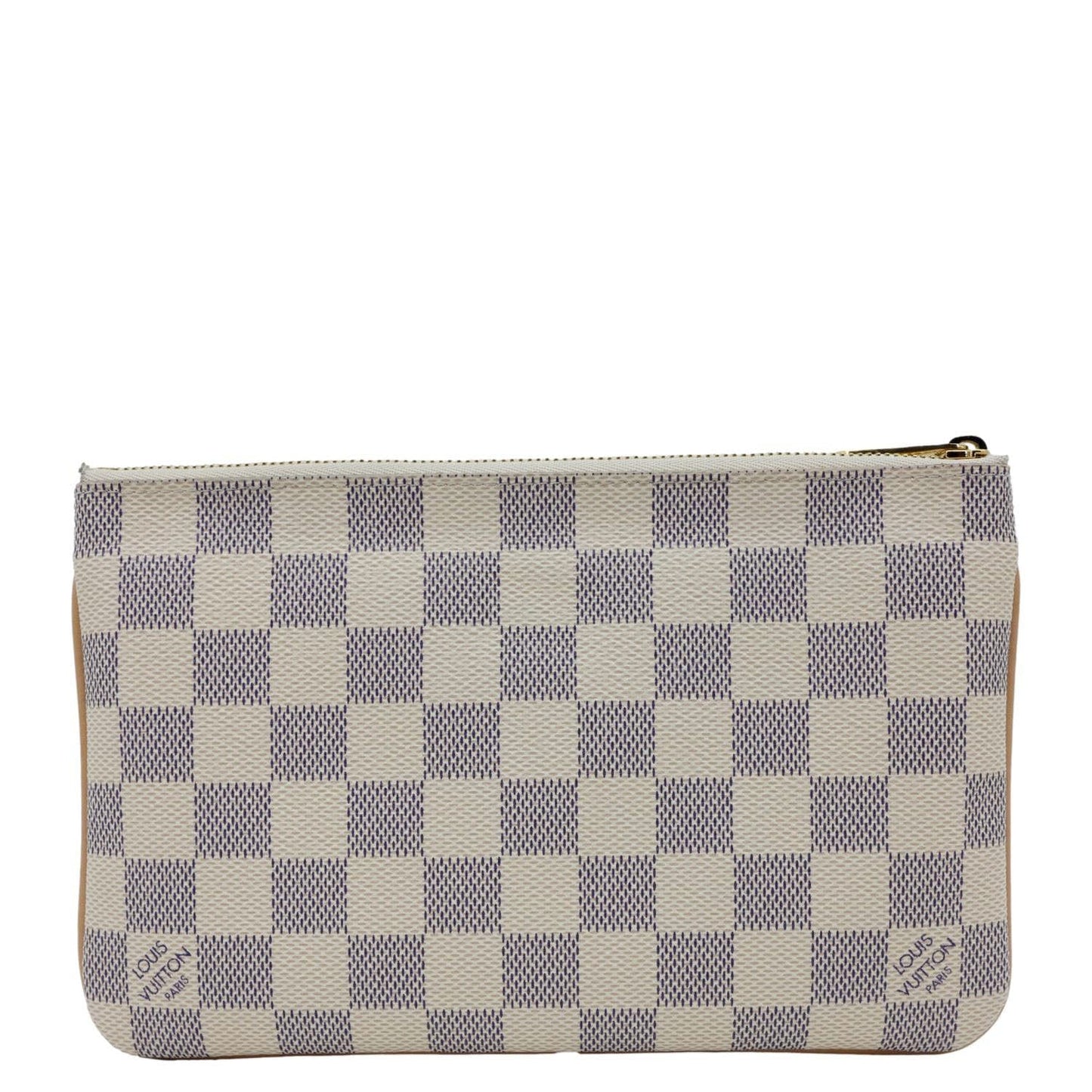 LOUIS VUITTON Double Zip Pochette Damier Azur Crossbody Bag Rose Ballerine