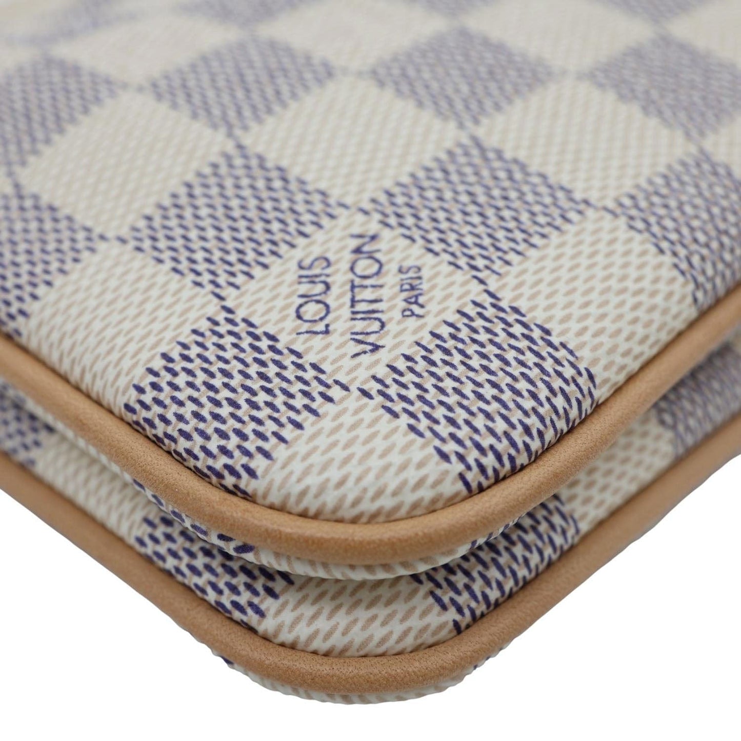 LOUIS VUITTON Double Zip Pochette Damier Azur Crossbody Bag Rose Ballerine