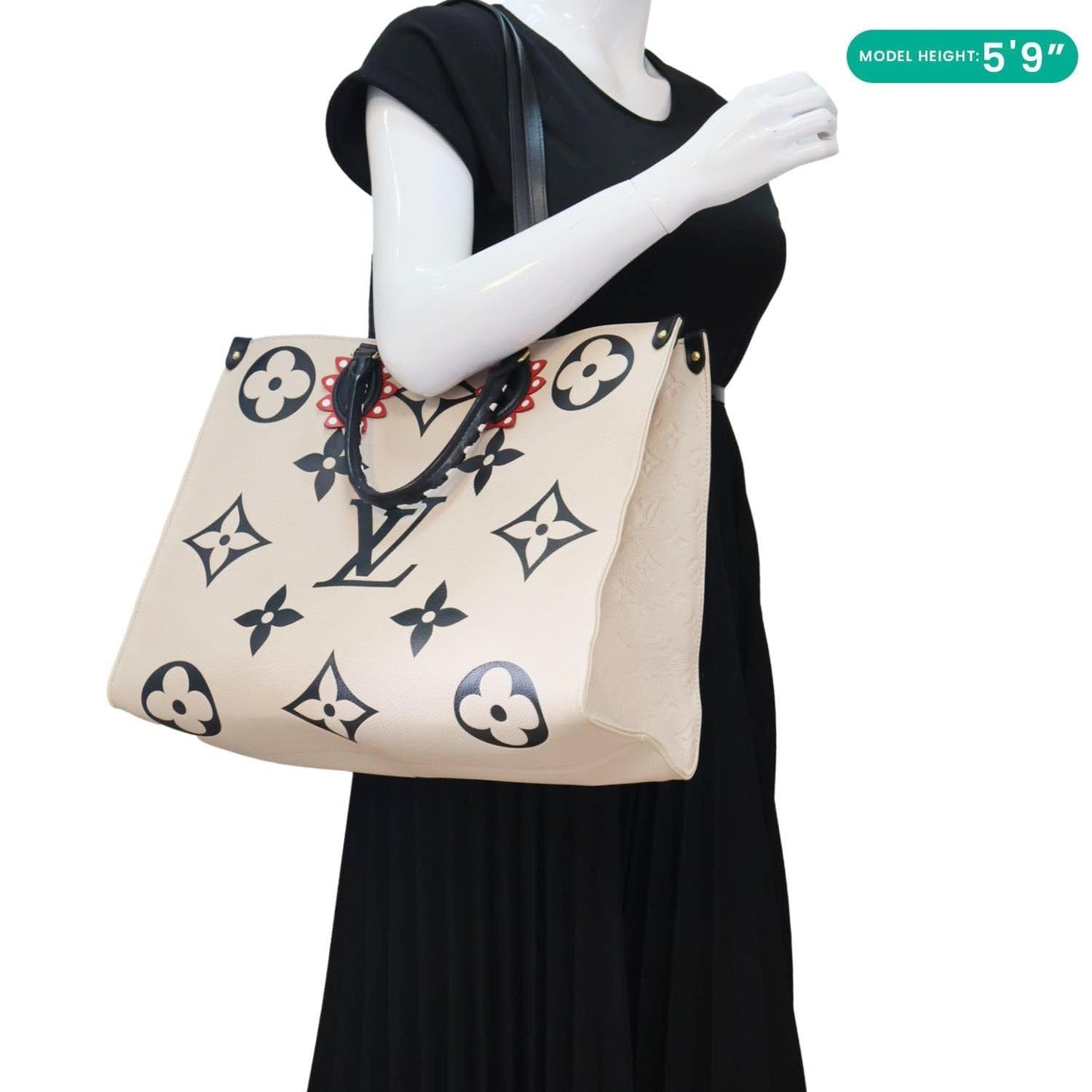 LOUIS VUITTON Onthego GM Crafty Monogram Empreinte Leather Shoulder Bag Cream