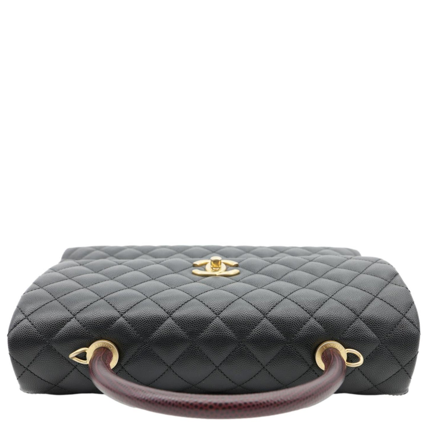 CHANEL Coco Large Quilted Caviar Lizard Handle Shoulder Bag Black