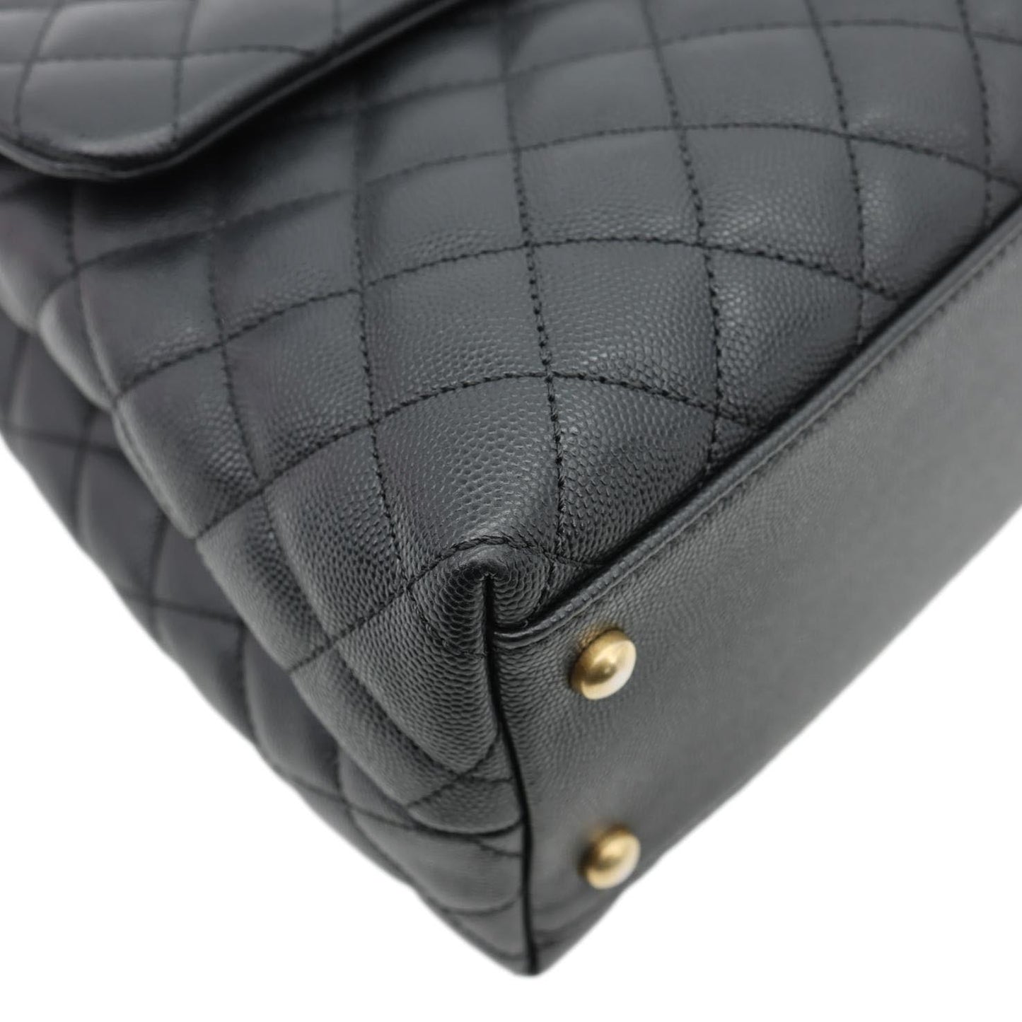 CHANEL Coco Large Quilted Caviar Lizard Handle Shoulder Bag Black