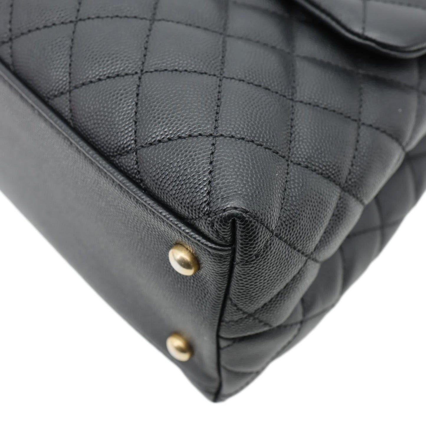 CHANEL Coco Large Quilted Caviar Lizard Handle Shoulder Bag Black