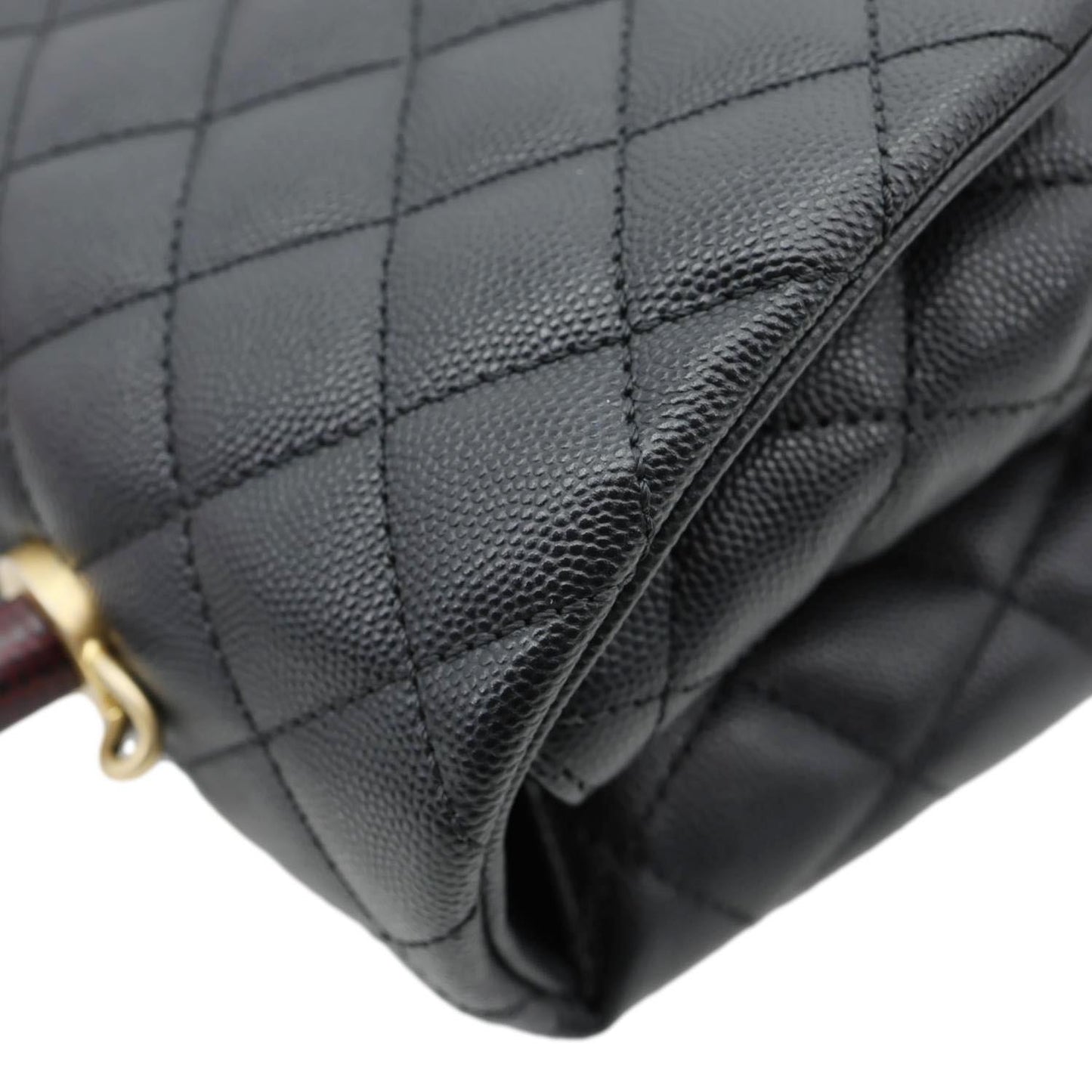 CHANEL Coco Large Quilted Caviar Lizard Handle Shoulder Bag Black