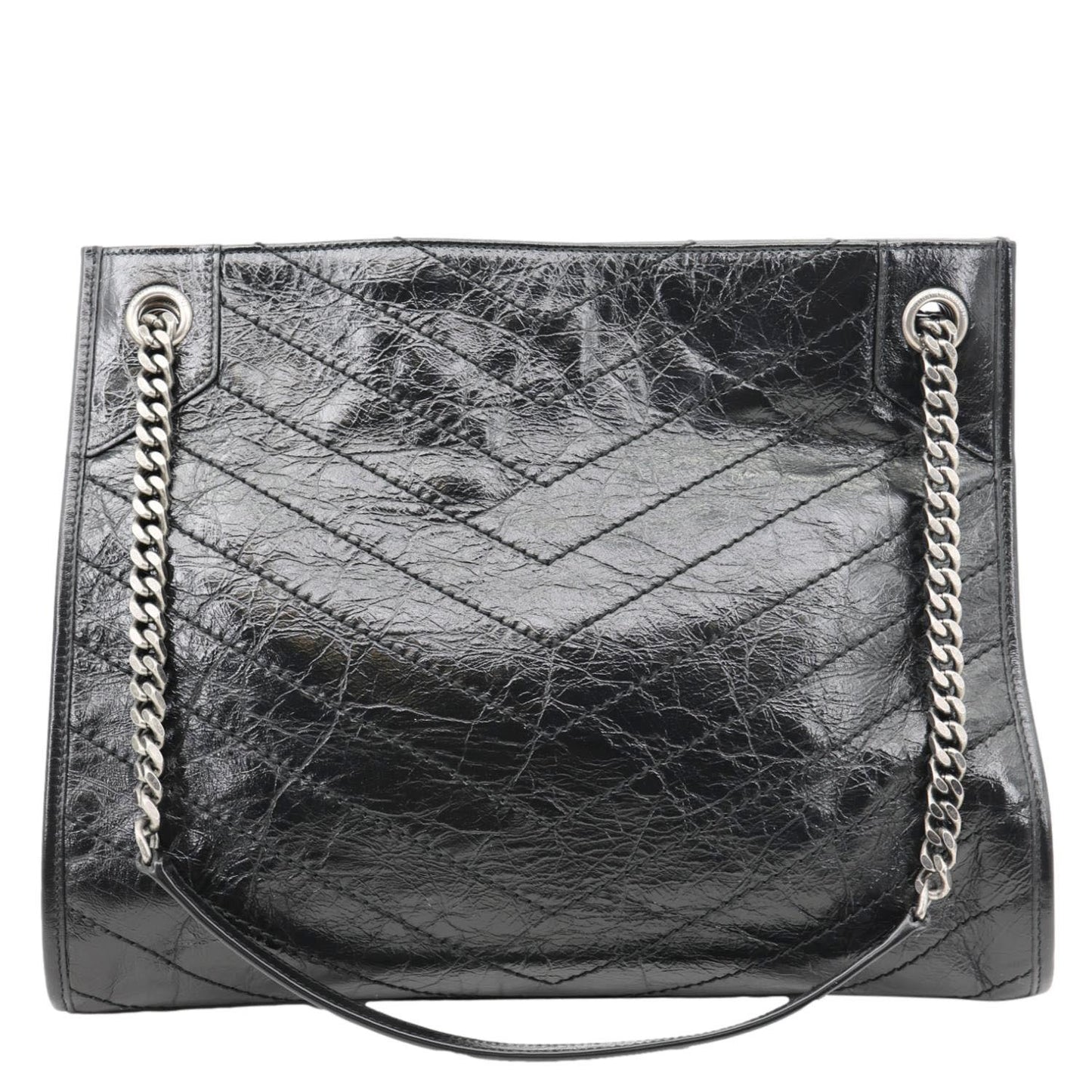 YVES SAINT LAURENT Niki  Crinkle Leather Shopper Tote Bag Black