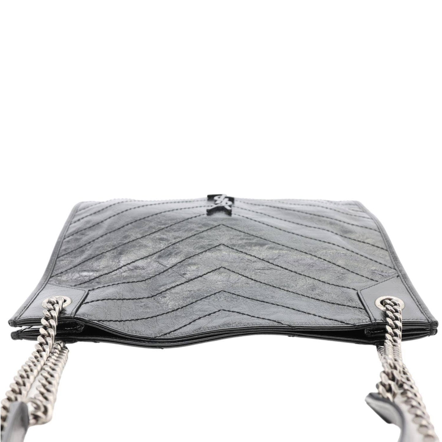YVES SAINT LAURENT Niki  Crinkle Leather Shopper Tote Bag Black