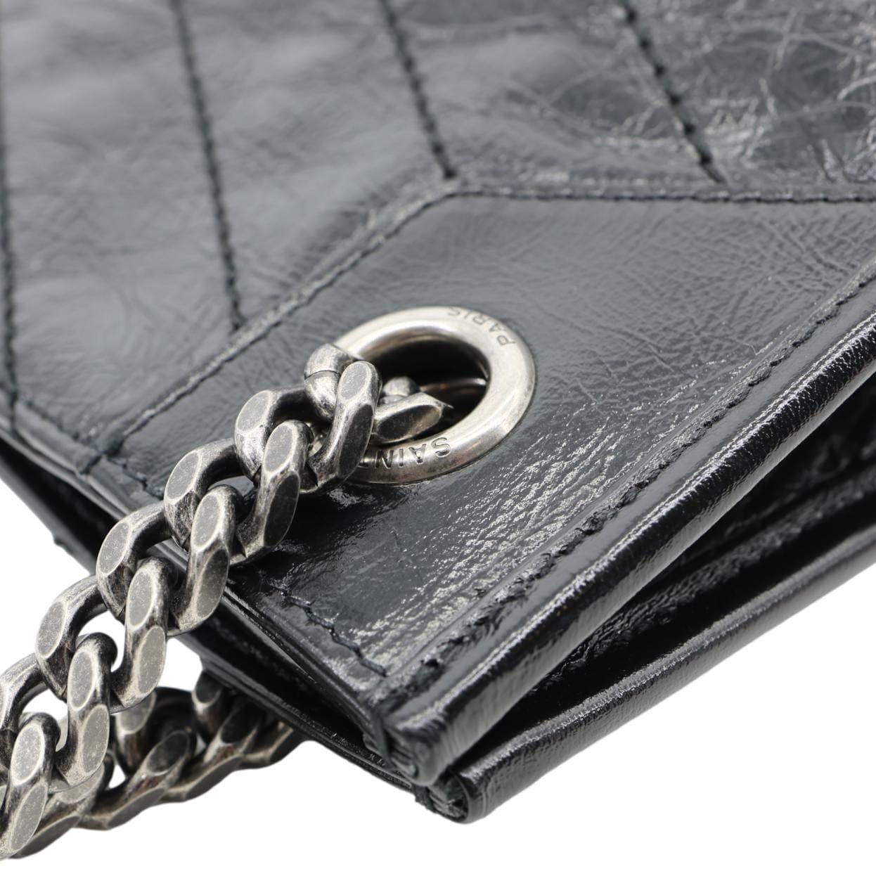YVES SAINT LAURENT Niki  Crinkle Leather Shopper Tote Bag Black