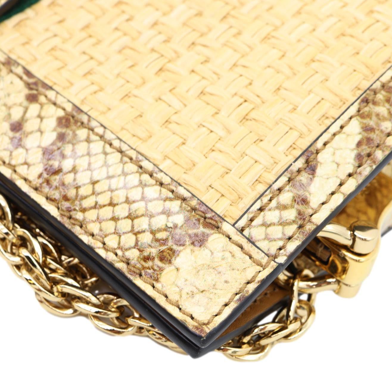 GUCCI Ophidia Small Raffia Elaphe Chain Shoulder Bag Beige 503877
