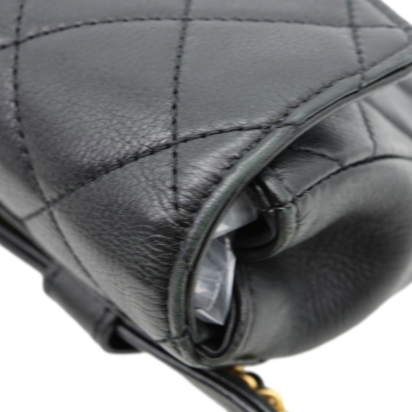 CHANEL Envelope Flap Quilted Leather Chain Belt Bag Black