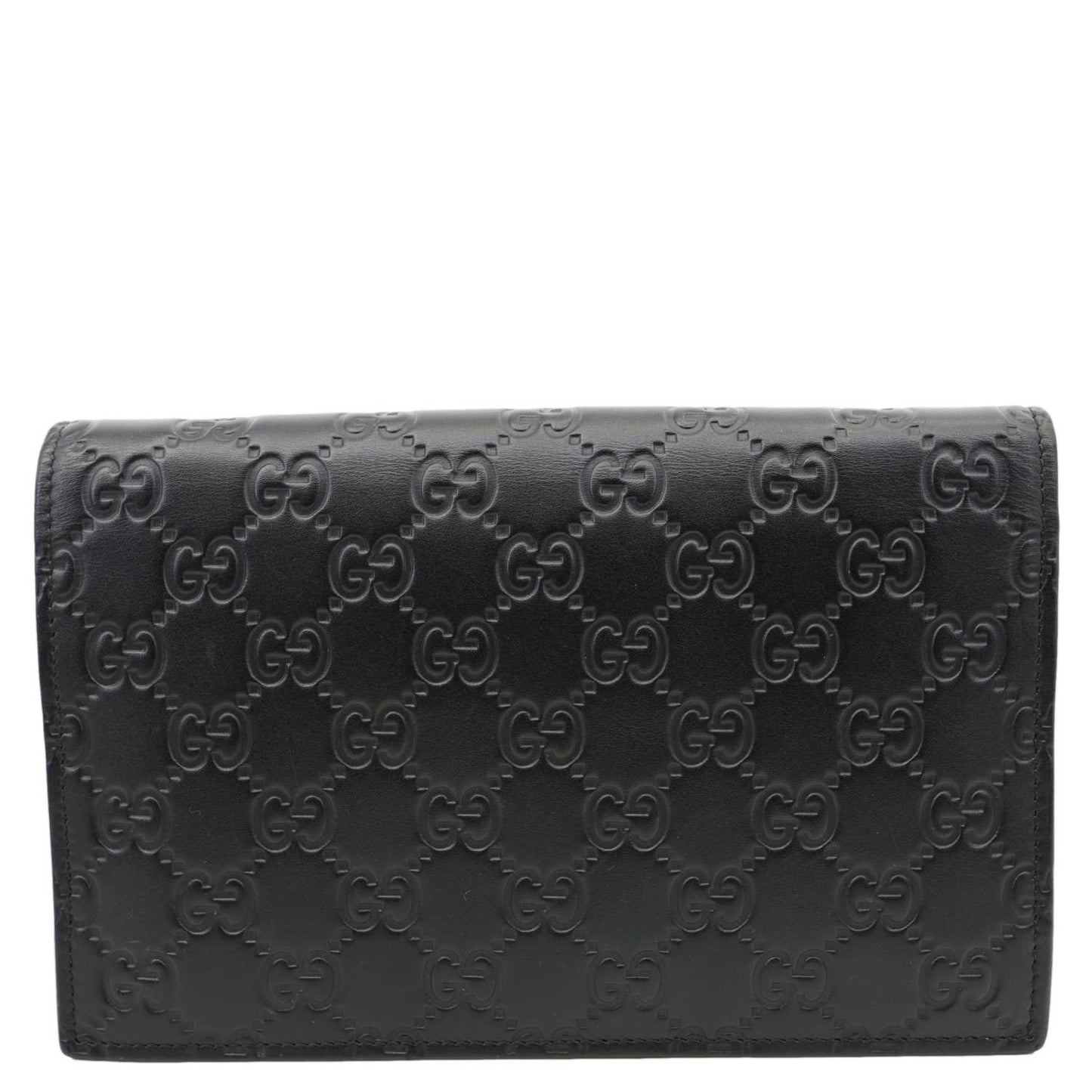 GUCCI Signature Bowy Emblem Mini GG Leather Wallet On Chain Black 431408