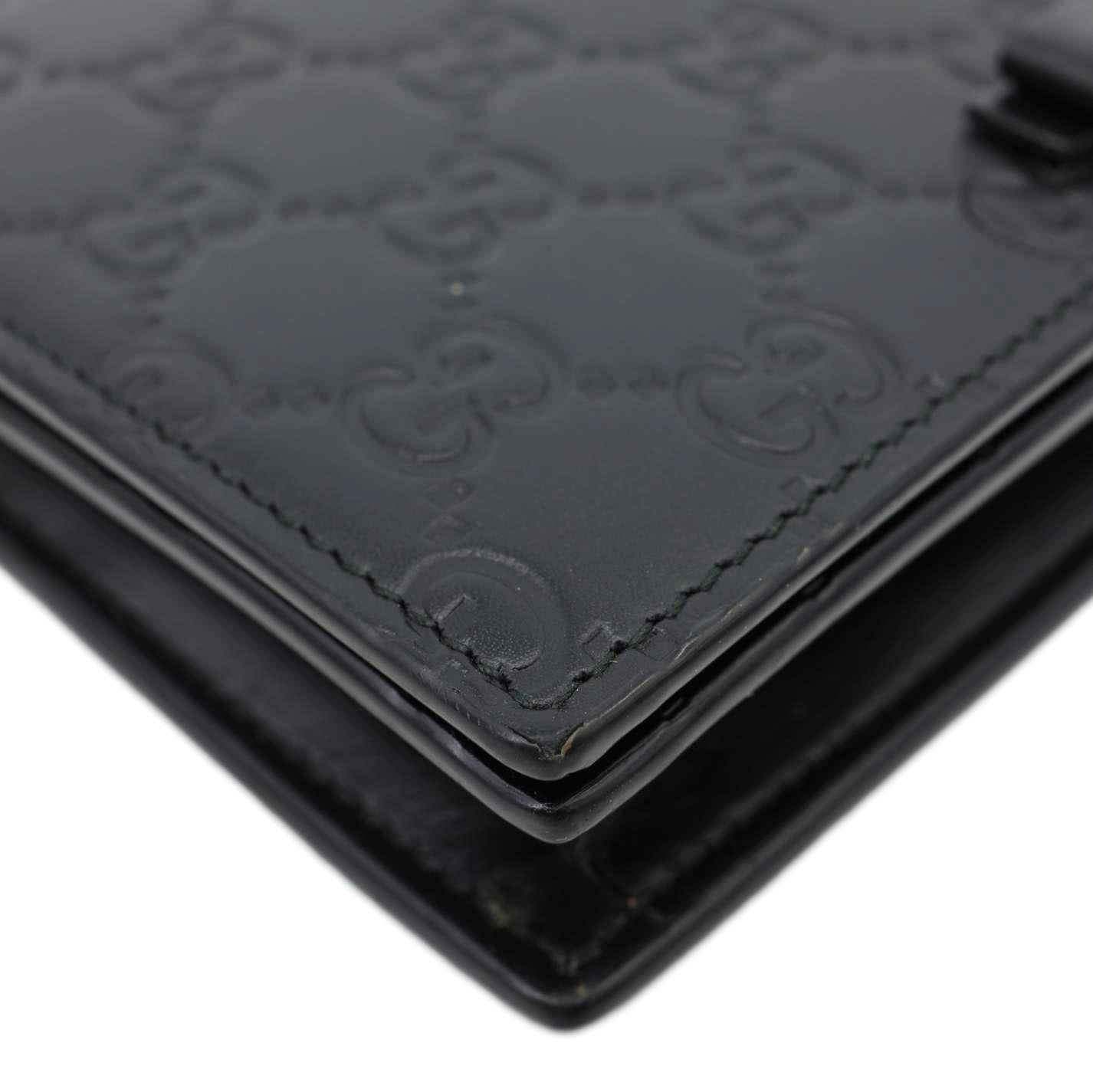 GUCCI Signature Bowy Emblem Mini GG Leather Wallet On Chain Black 431408