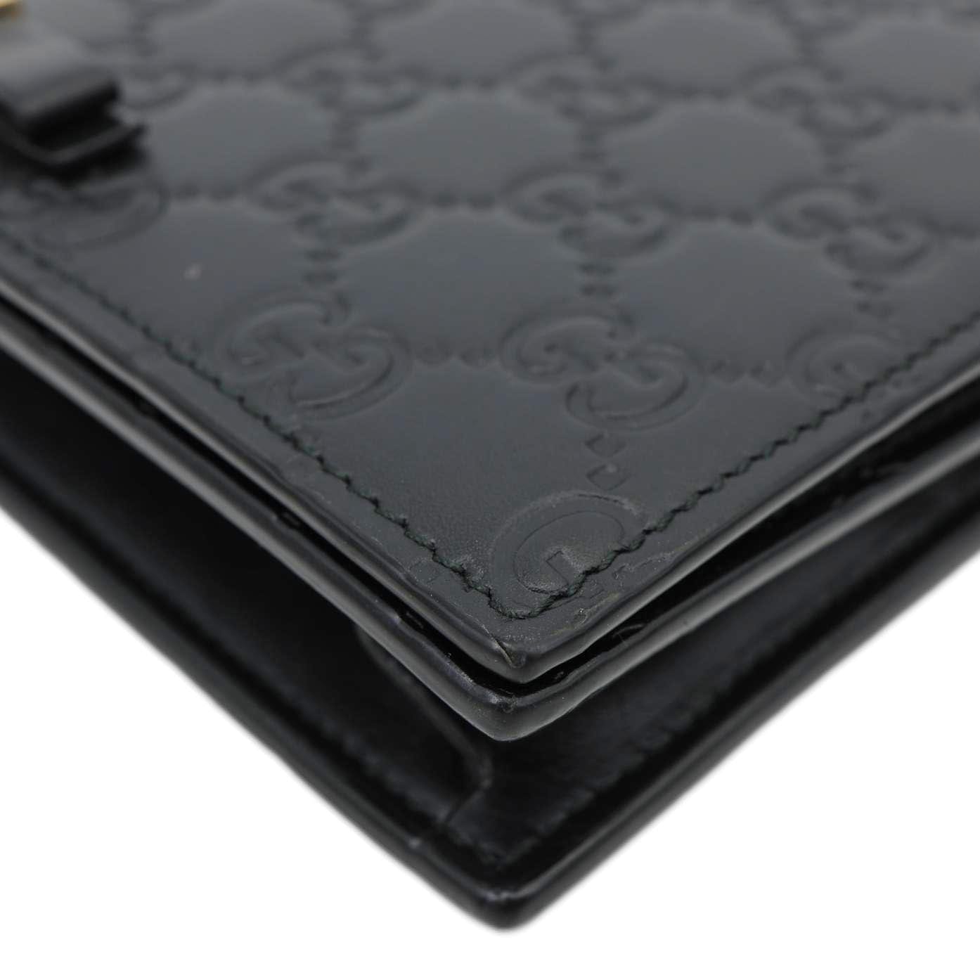 GUCCI Signature Bowy Emblem Mini GG Leather Wallet On Chain Black 431408
