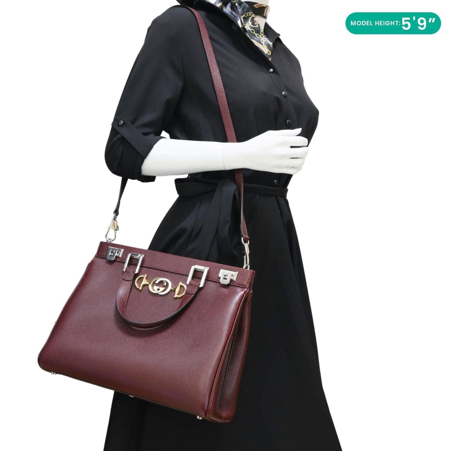 GUCCI Zumi Medium Leather Top Handle Shoulder Bag Burgundy 564714