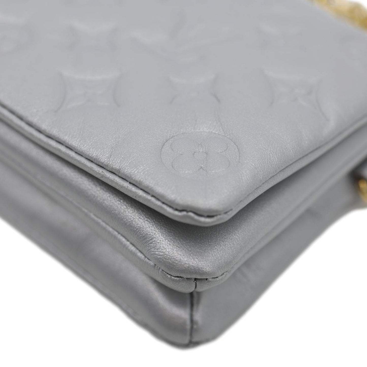 LOUIS VUITTON Coussin Pochette Embossed Leather Crossbody Bag Silver