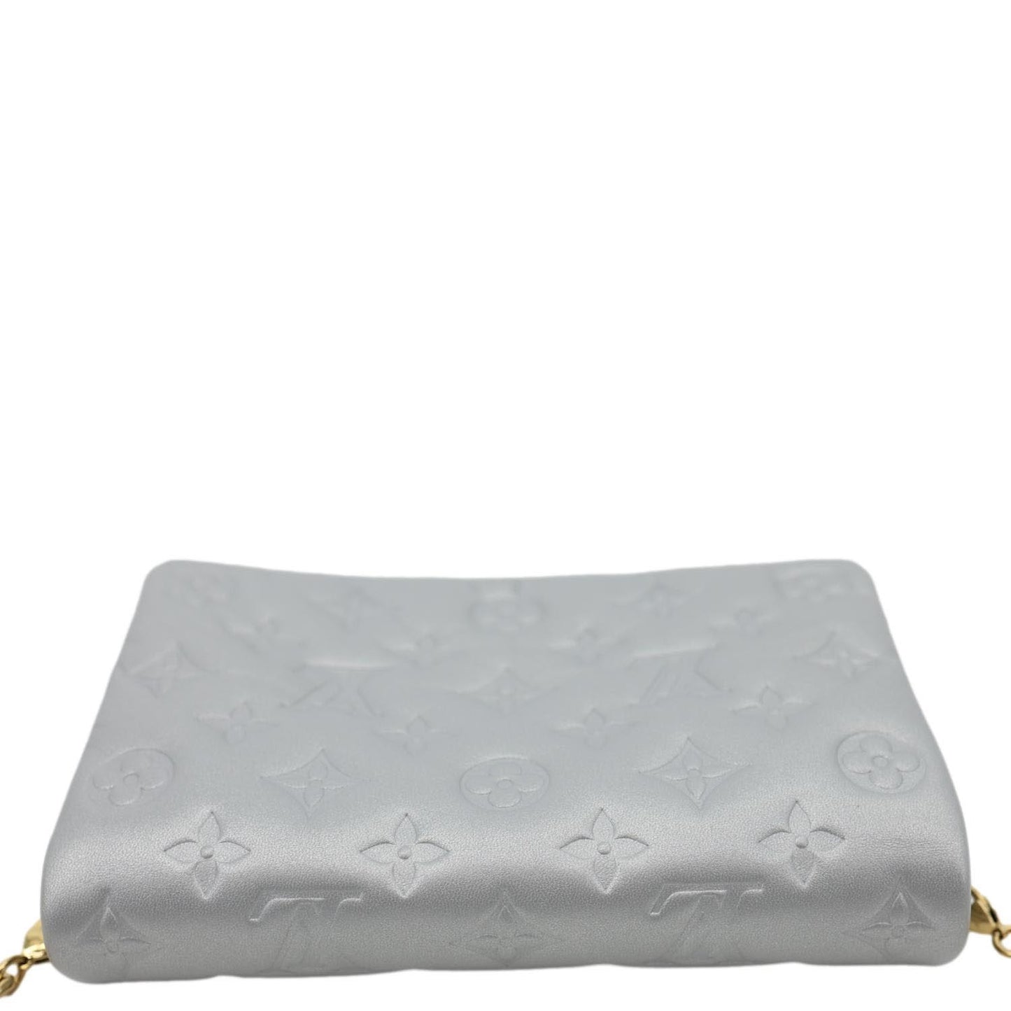 LOUIS VUITTON Coussin Pochette Embossed Leather Crossbody Bag Silver