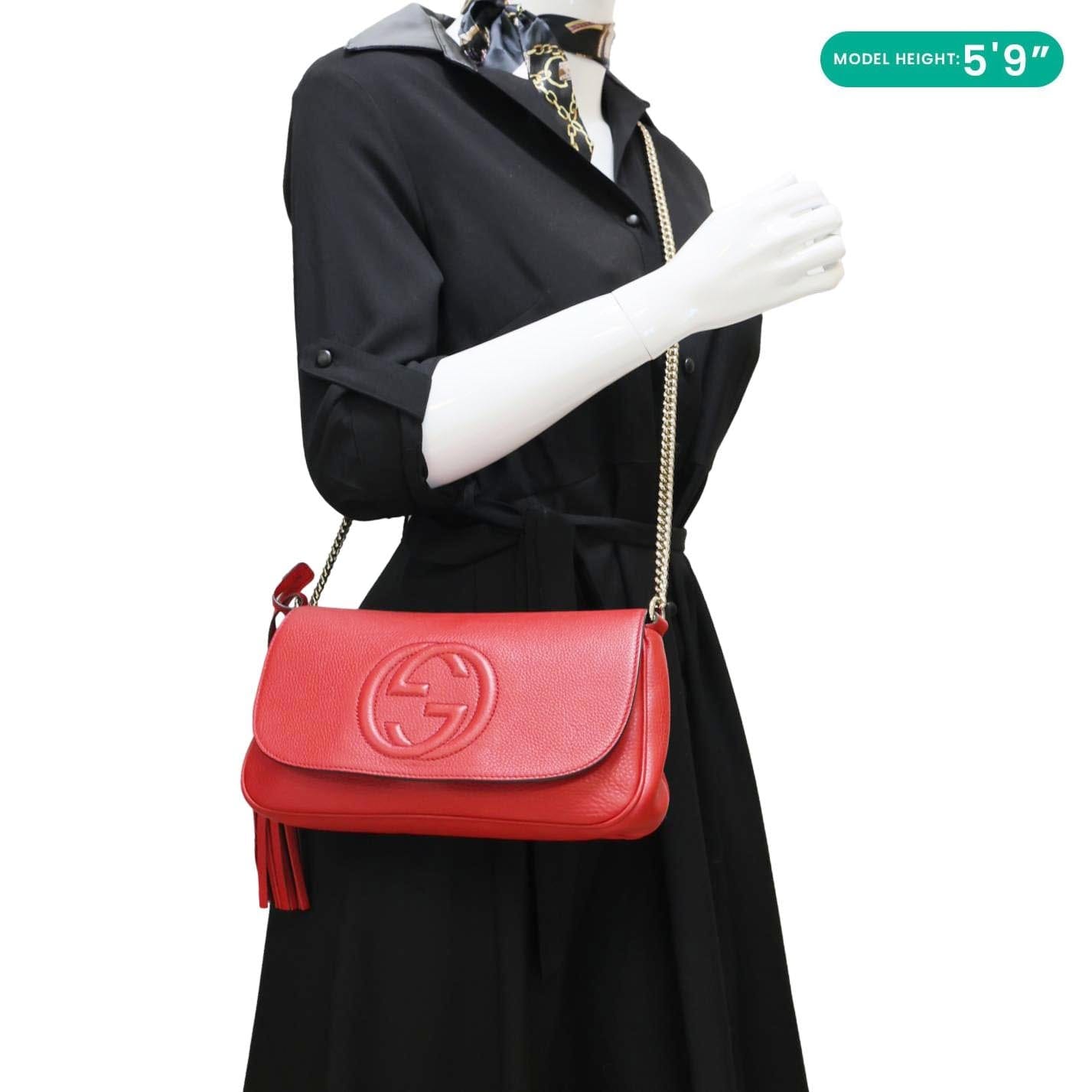 GUCCI GG Soho Tassel Chain Leather Crossbody Bag Red 336752