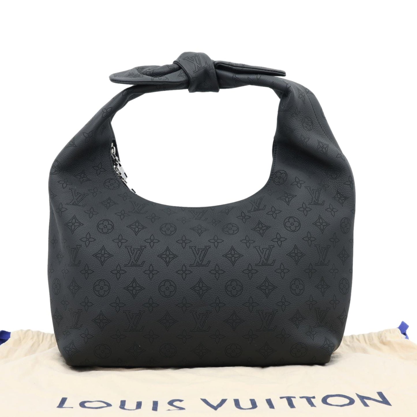 LOUIS VUITTON Why Knot MM Monogram Mahina Leather Hobo Bag Black