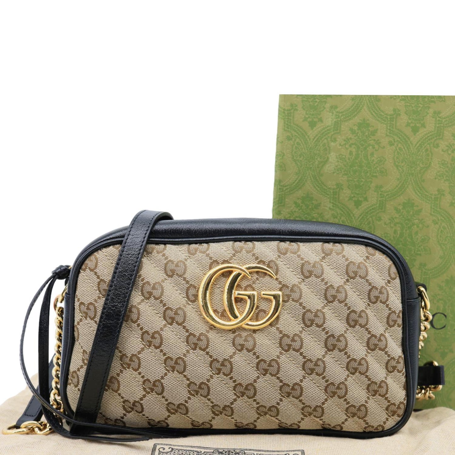 GUCCI Marmont Small Monogram Canvas Crossbody Camera Bag Beige 447632