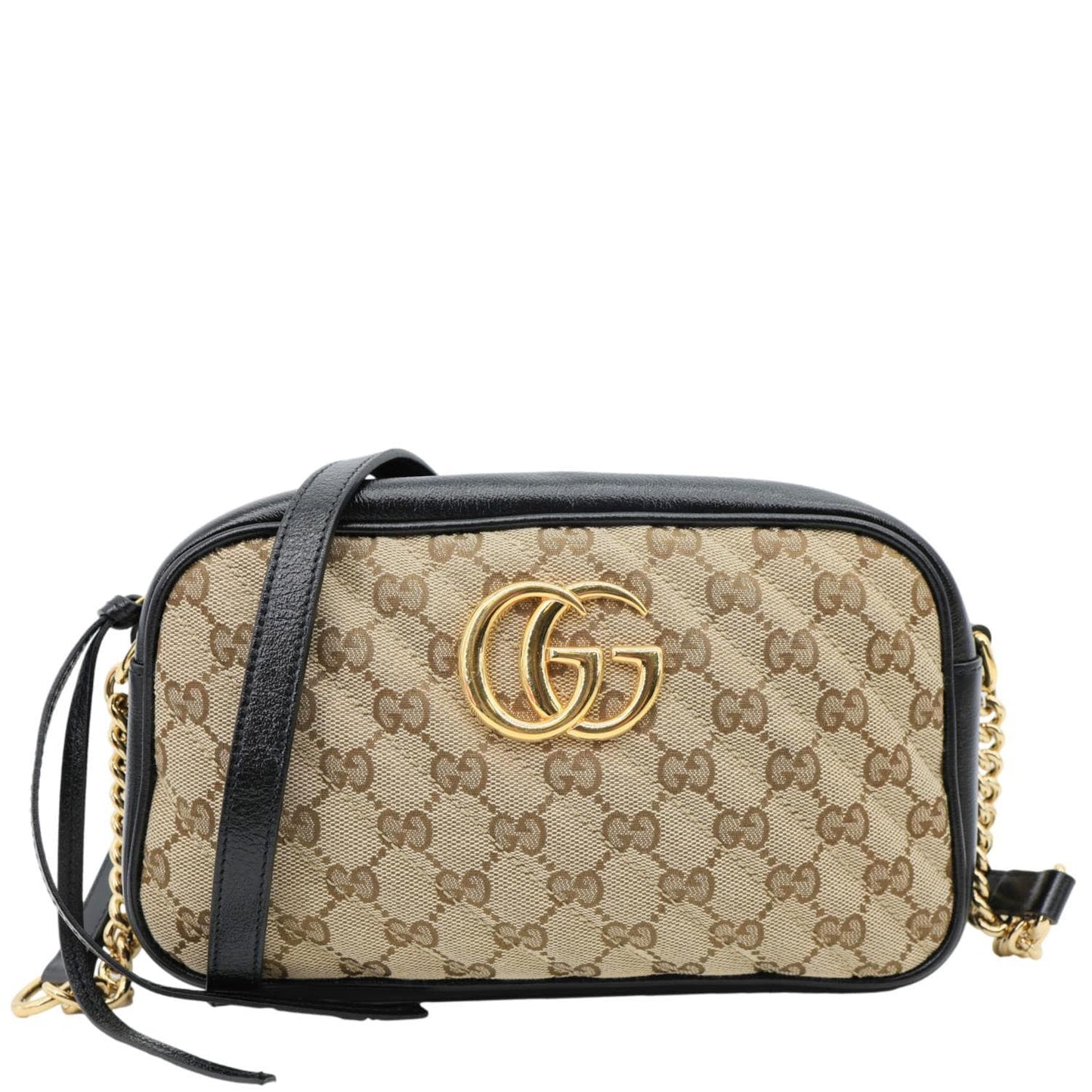 GUCCI Marmont Small Monogram Canvas Crossbody Camera Bag Beige 447632
