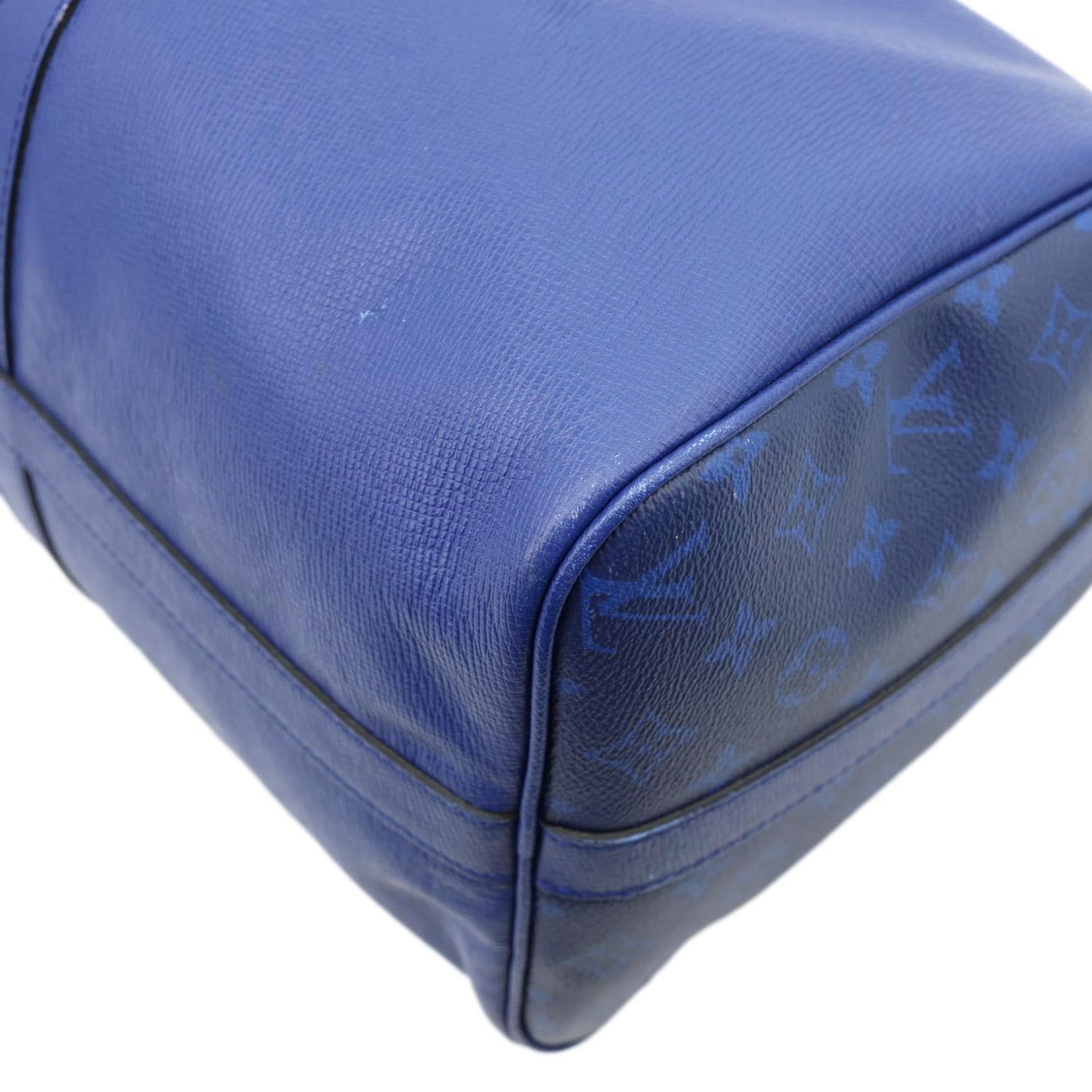 LOUIS VUITTON Keepall 50 Bandouliere Monogram Taiga Leather Travel Bag Blue