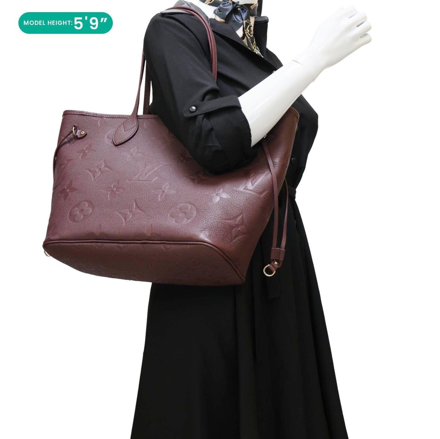 LOUIS VUITTON Neverfull MM Empreinte Leather Tote Shoulder Bag Burgundy