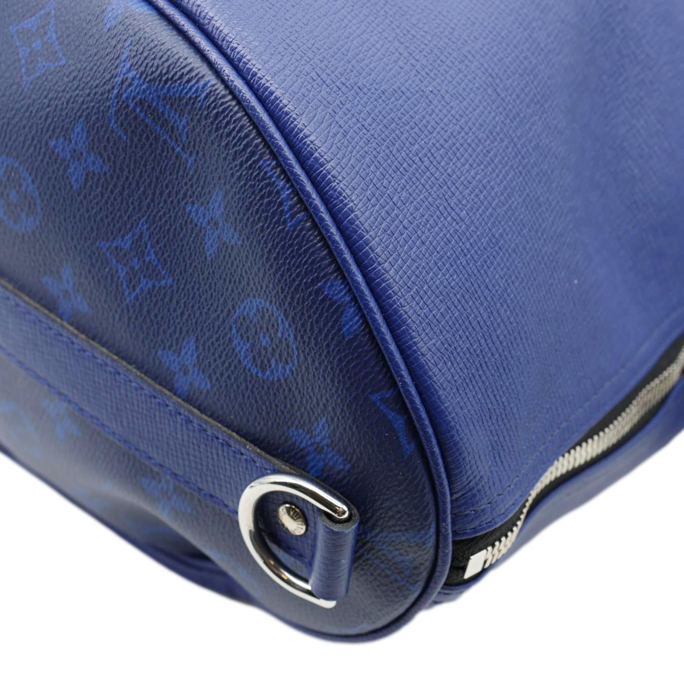 LOUIS VUITTON Keepall 50 Bandouliere Monogram Taiga Leather Travel Bag Blue