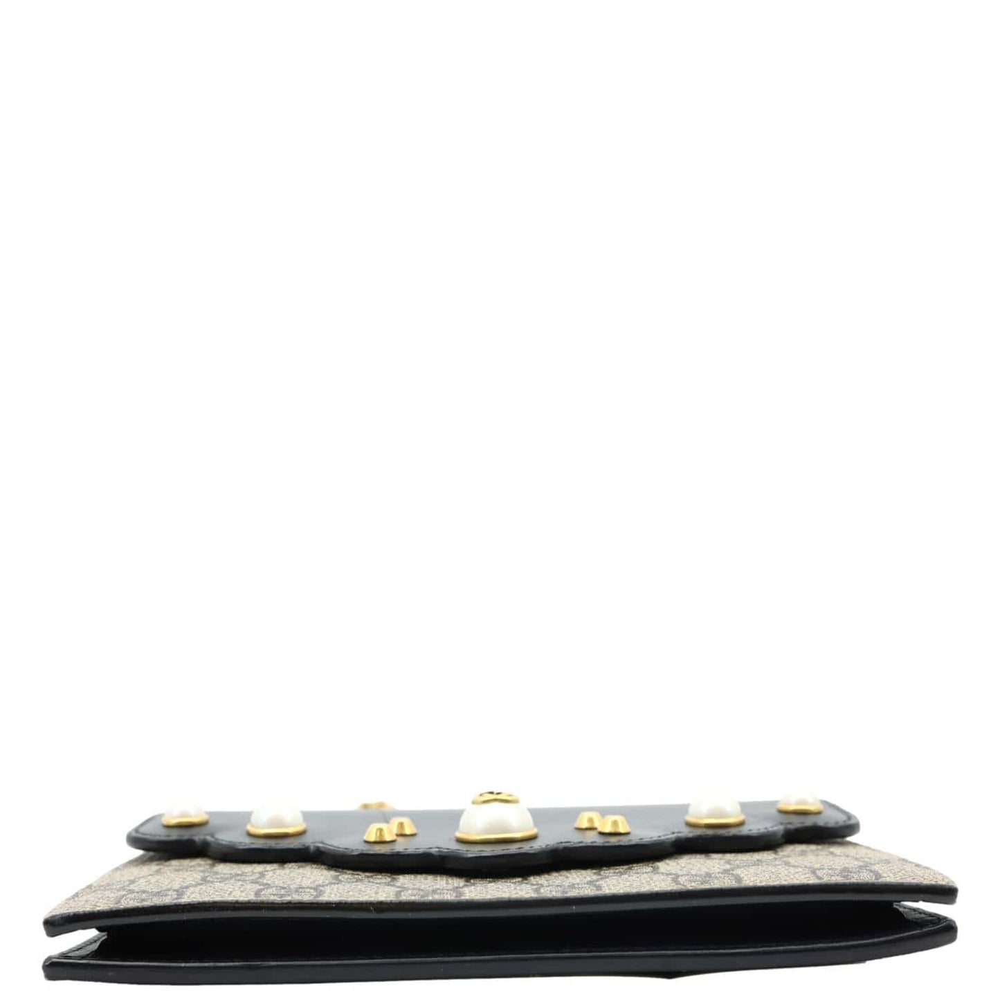 GUCCI Peony Pearly Mini GG Supreme Canvas Wallet on Chain Beige 431478