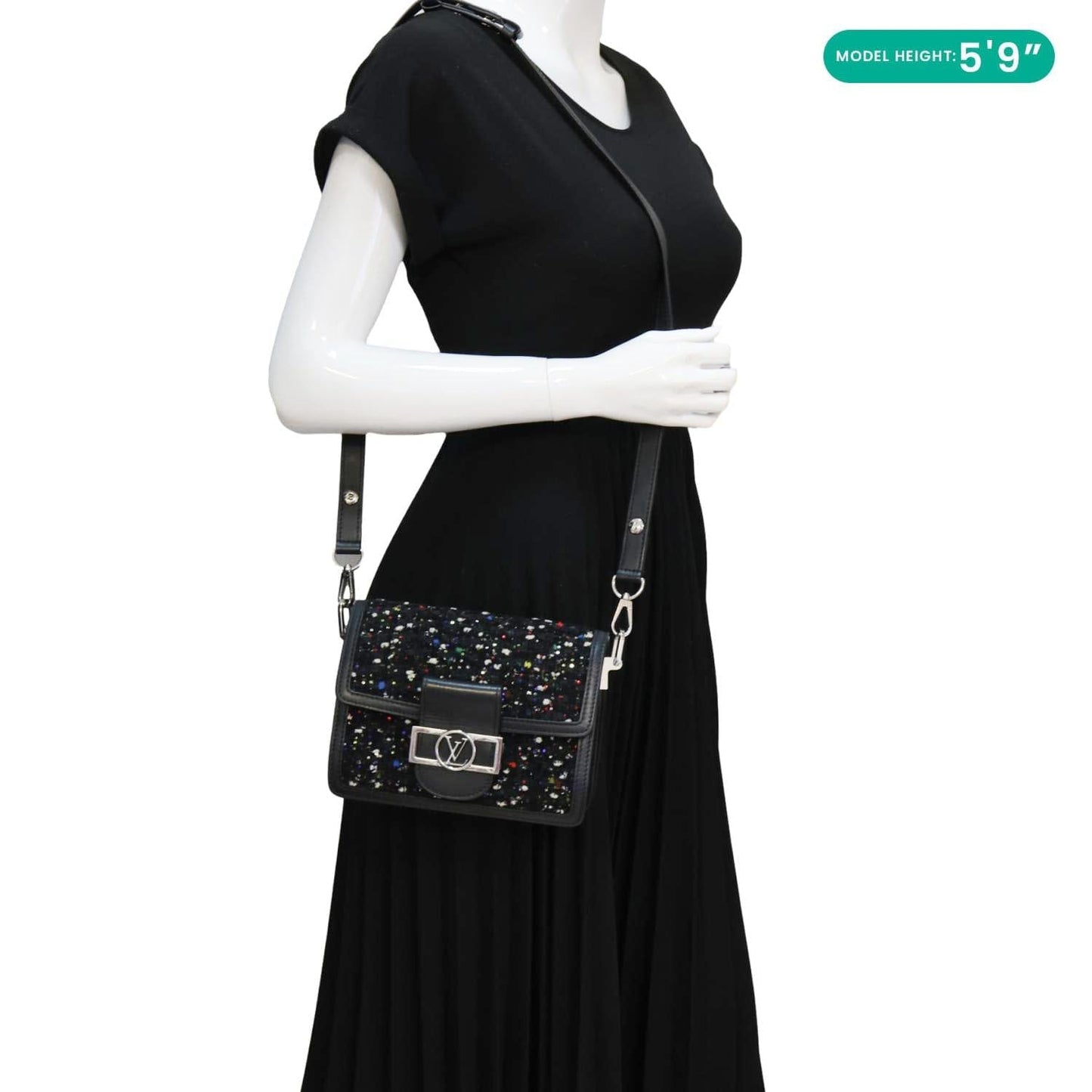 LOUIS VUITTON Dauphine Mini Tweed Sequins Crossbody Bag Black