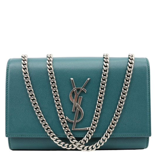 YVES SAINT LAURENT Kate Leather Wallet On Chain Crossbody Bag Emerald