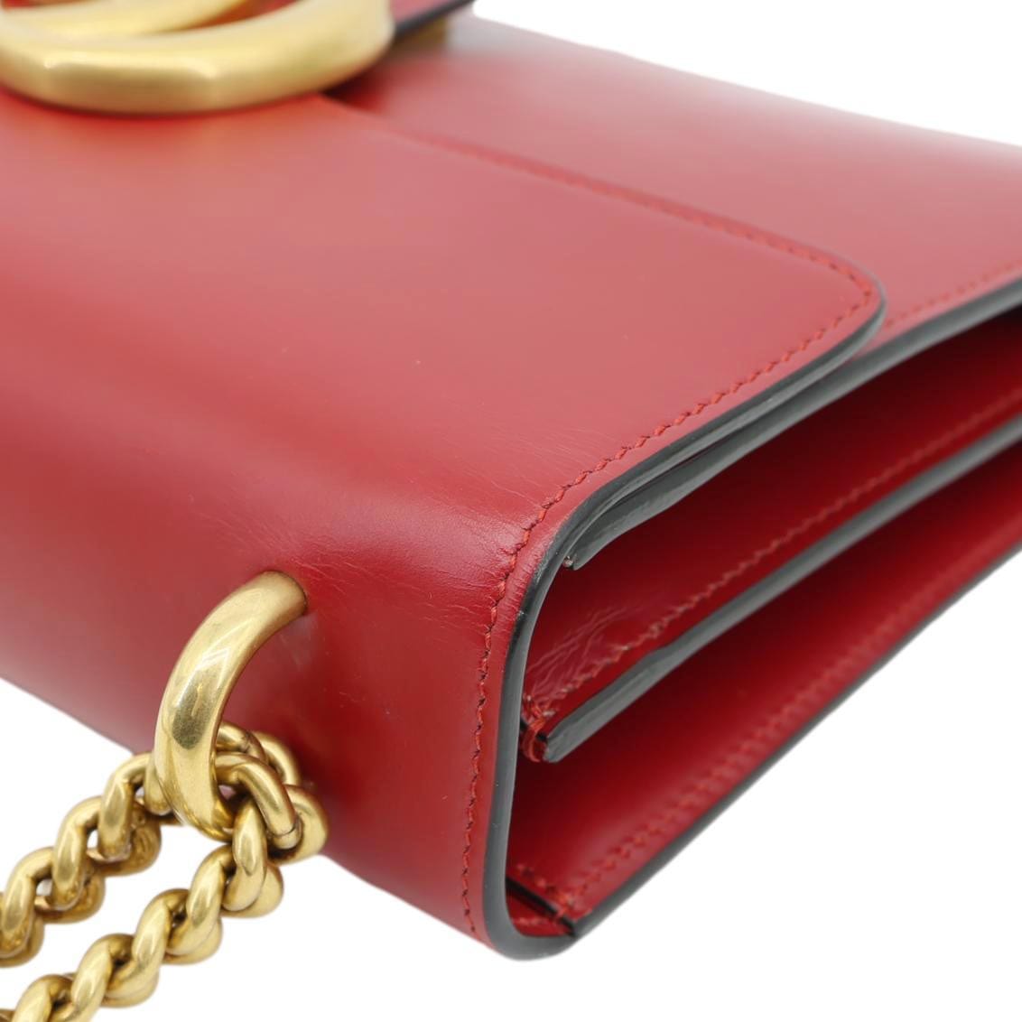 GUCCI GG Marmont Knight Medium Calfskin Leather Chain Shoulder Bag Red 431777